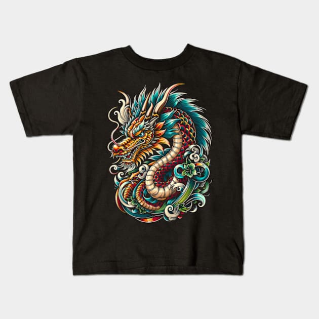 Japanese dragon Kids T-Shirt by Neon Galaxia